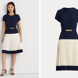 Lauren Ralph Lauren Belted Dress - two-tone with pleats “Georgette”